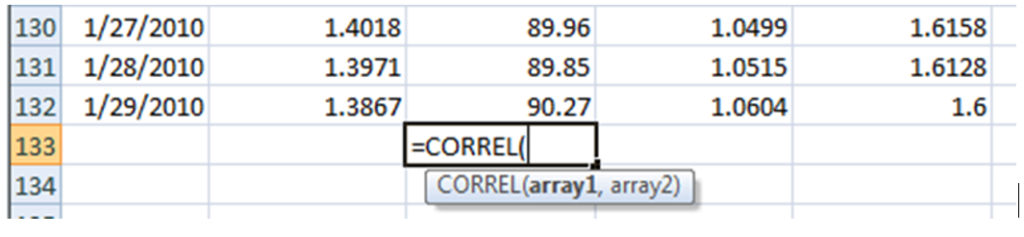 محاسبه همبستگی ارزها با اکسل